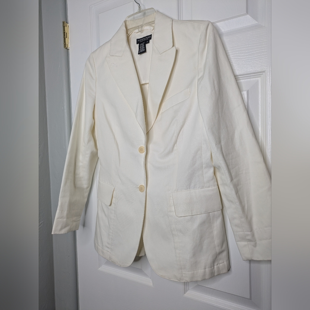 J Peterman Linen Cotton Blend Women's Cream Blazer Size 4